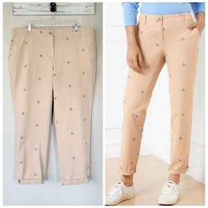 TALBOTS 16W 16 Relaxed Chino Pants • Vespa Ride Embroidered Khaki